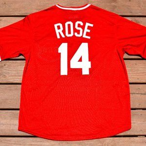 New!! Pete Rose Cincinnati Reds Red Mesh Pull-Over Baseball Jersey Men's Small